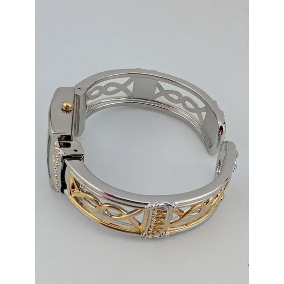 Accutime Cerentino Watch Women 25mm Silver/Gold Bangle Band- New Battery - Picture 6 of 7